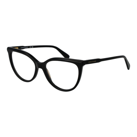 Longchamp Black Women Glasses Frame with acetate full-rim cat eye design; size 53-16-140, ideal for stylish women.
