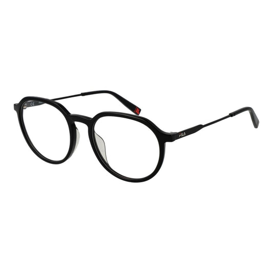Fila Black Unisex Glasses Frame with full-rim stainless steel and demo lenses, size 51-18-140.