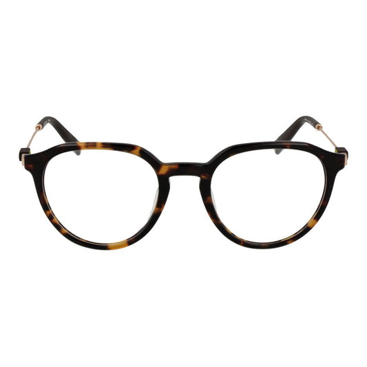 Fila Brown Unisex Glasses Frame, full-rim, panto style with metal & plastic material, featuring a brown color.