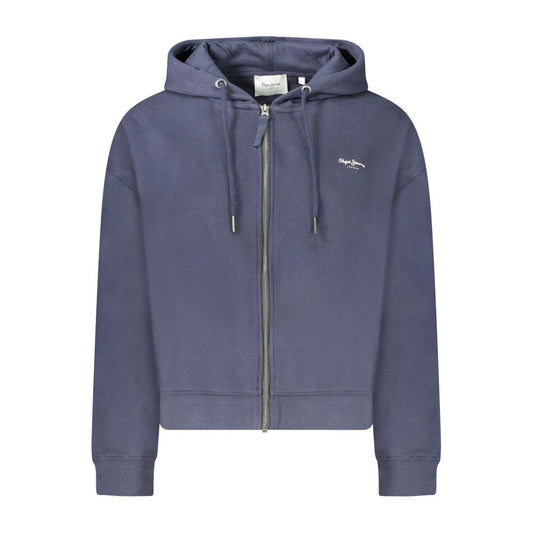 Pepe Jeans Blue Cotton Women Sweater with zip closure and long sleeves featuring a stylish print and iconic logo for casual wear