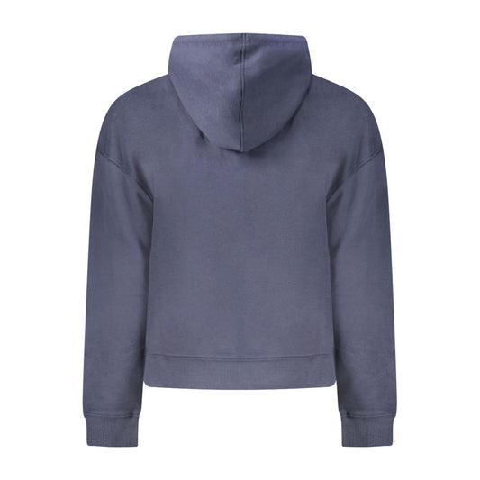 Back view of Pepe Jeans Blue Cotton Women Sweater with hood and long sleeves, showcasing comfort and casual style.