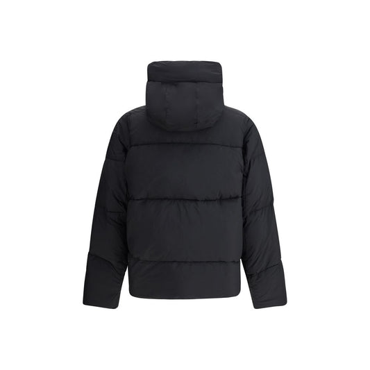 Canada Goose Black Nylon Crofton Puffer matte jacket back view showing drawstring hood and oversized fit.