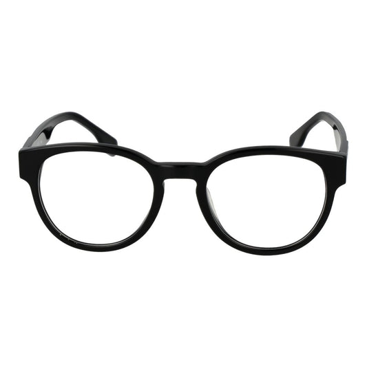 Fila Black Unisex Glasses Frame in cellulose acetate with full-rim panto style, black color, size 50-20-145, demo plastic lenses.