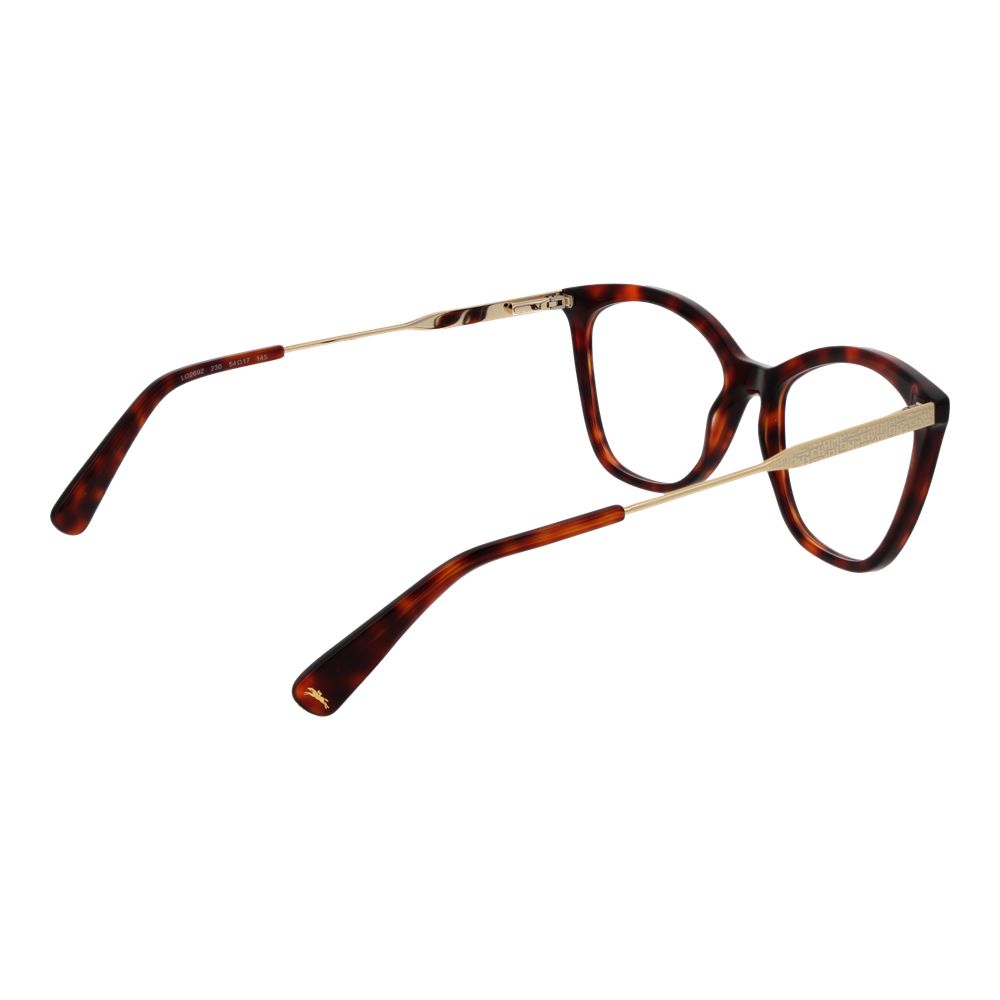 Longchamp Brown Women Glasses Frame in full-rim cat eye style with metal and plastic material, featuring a demo lens, size 54-17-145.