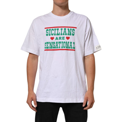 Dolce & Gabbana White Graphic Print Cotton Crew Neck T-shirt