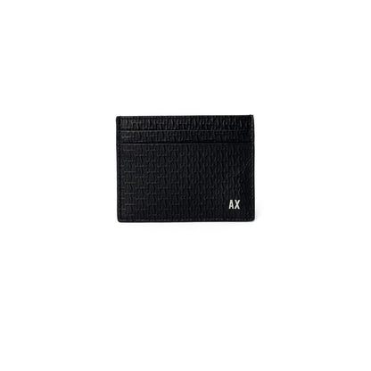 Armani Exchange Black Leather Wallet with AX logo, featuring a refined texture and compact design for elegance and functionality.