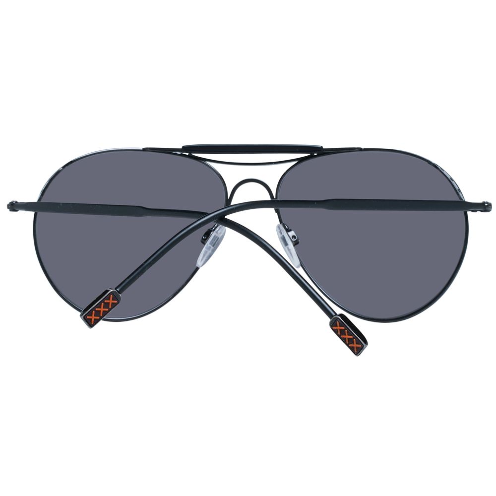 Ermenegildo Zegna Black Titanium Sunglasses in full-rim aviator style with grey lenses, 100% UVA & UVB protection.