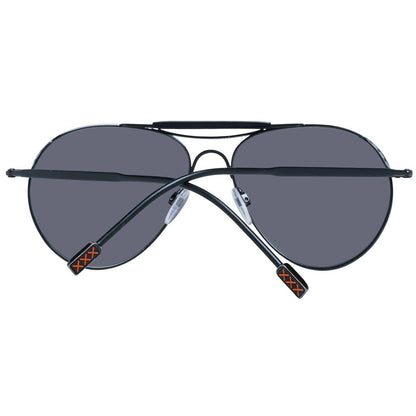 Ermenegildo Zegna Black Titanium Sunglasses in full-rim aviator style with grey lenses, 100% UVA & UVB protection.