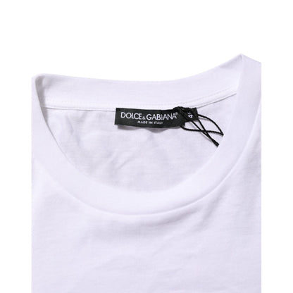 Dolce & Gabbana White Logo Print Cotton Men Crew Neck T-shirt