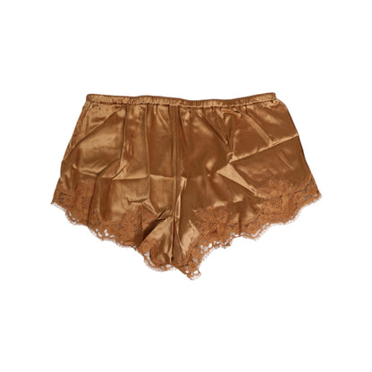 Dolce & Gabbana Brown Silk Satin Floral Lace Shorts Underwear