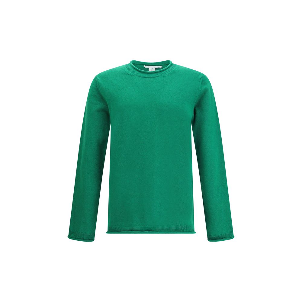 Comme Des Garçons Green Wool Sweatshirt with long sleeves and round neckline, ribbed knit texture for a refined look, made in Japan.