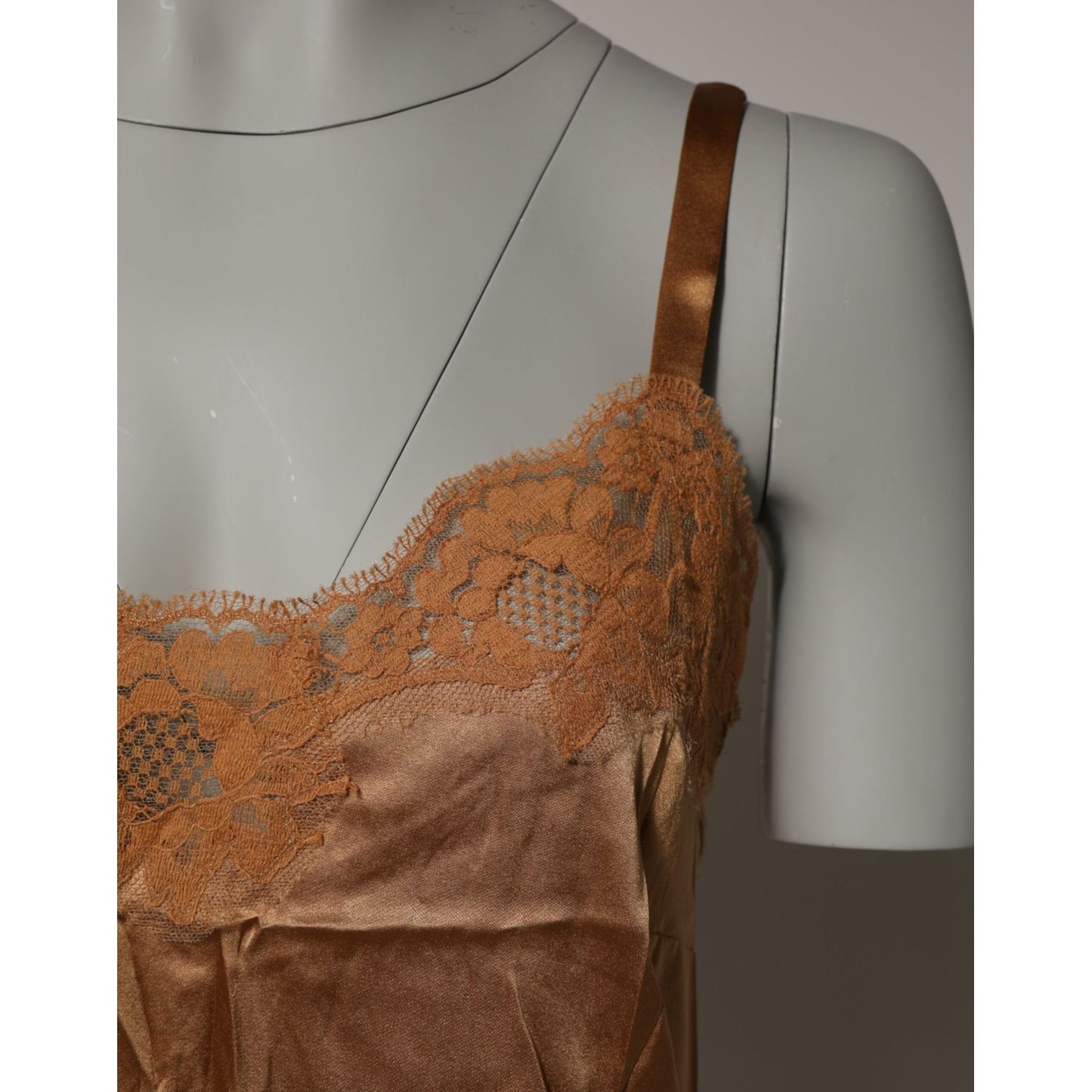 Dolce & Gabbana Brown Floral Lace Tank Lingerie Sleepwear Underwear