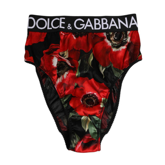 Dolce & Gabbana Black Floral Print High Waist Panty Underwear