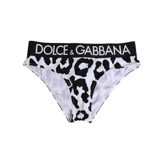 Dolce & Gabbana White Leopard Nylon High Waist Panty Underwear