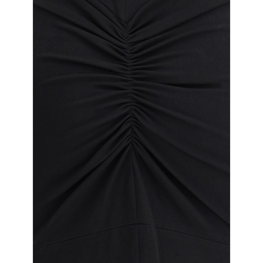 Close-up of ruched detailing on Jacquemus Black Viscose Cocktail Dress showcasing elegant design and high-quality fabric.