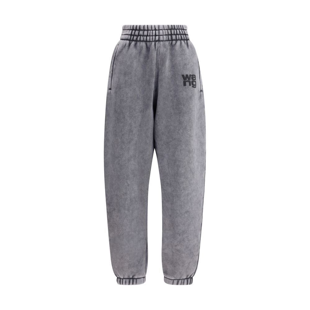 Alexander Wang Gray Cotton Joggers (Workout Pants) with puff-print logo and zip pockets, perfect for a modern casual look.