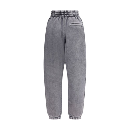 Alexander Wang Gray Cotton Joggers with elastic waistband and zip pockets, featuring puff-print logo in washed blue bicoloring.