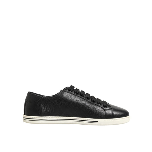 Dolce & Gabbana Black Leather Lace Up Low Top Sneakers Shoes