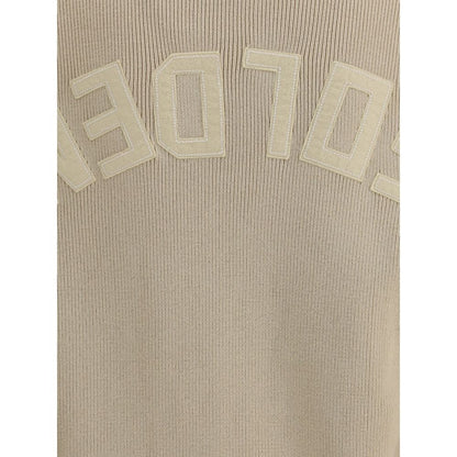 Golden Goose Beige Cotton Sweatshirt with ribbed-knit texture and printed logo detail on back, showcasing casual-chic style for AW25 season.