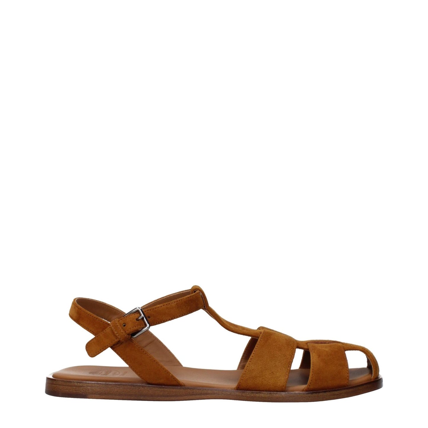 Church's Brown Leather Sandals in suede, MPN DX01139HVF0AEY, side view, adjustable strap, stylish footwear for casual wear.