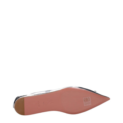 Amina Muaddi Gray Leather Ballet Flats showing pointy toe and leather sole