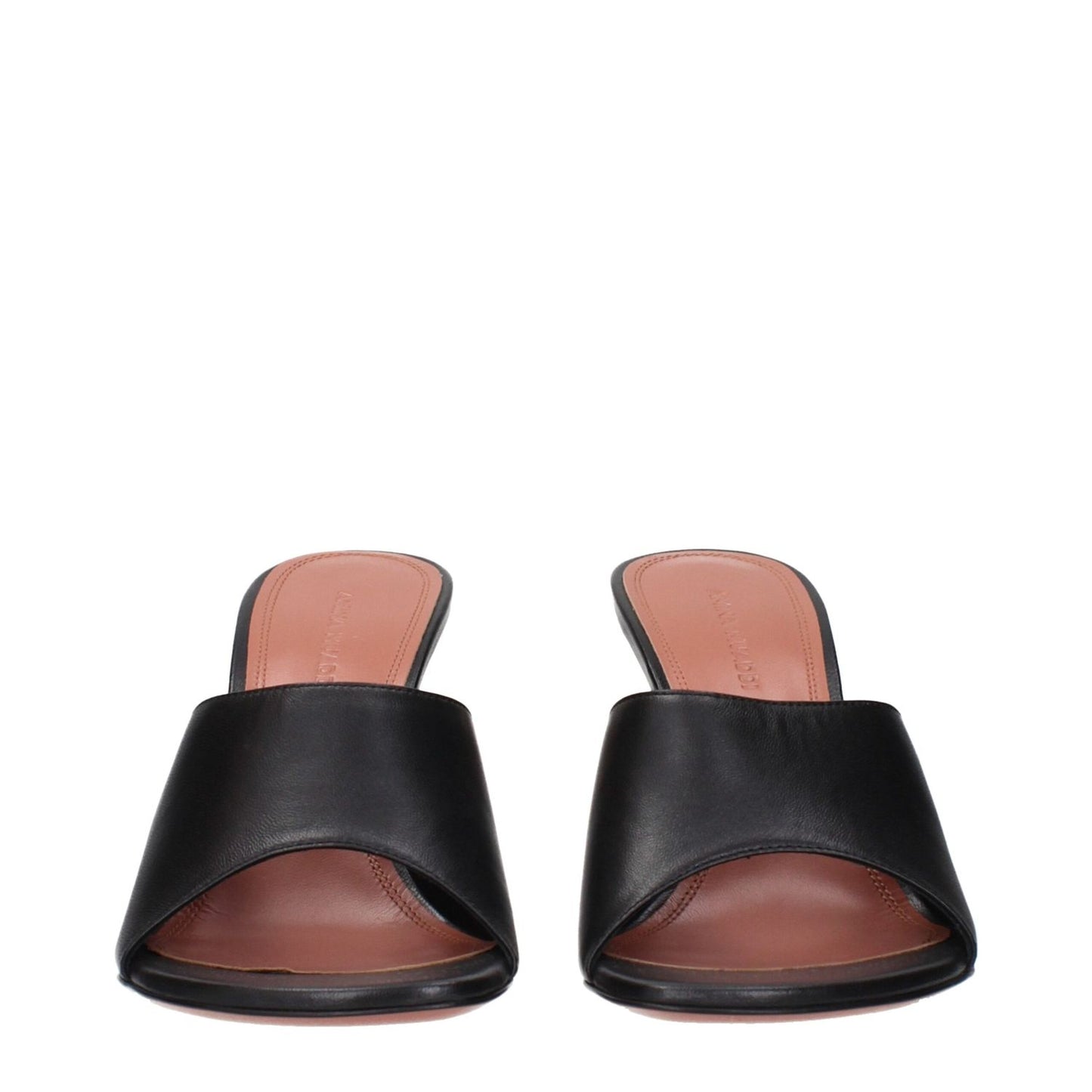 Amina Muaddi Black Leather Stiletto Heel Sandals, elegant design, crafted in black leather, front view, MPN TAYLORSLIPPERNAPPABLACK.