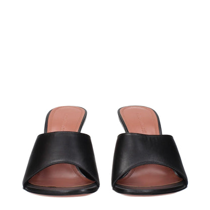 Amina Muaddi Black Leather Stiletto Heel Sandals, elegant design, crafted in black leather, front view, MPN TAYLORSLIPPERNAPPABLACK.