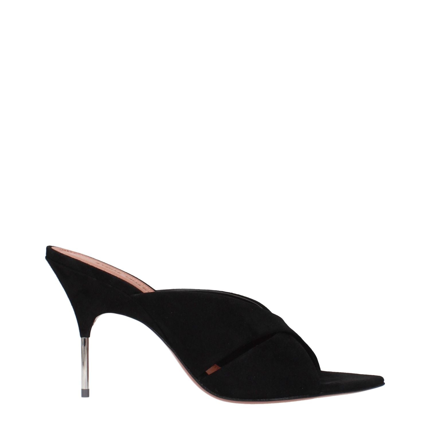 Amina Muaddi Black Leather Stiletto Heel Sandals