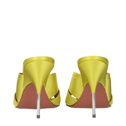 Back view of Amina Muaddi Green Satin Stiletto Heel Sandals showing slim heels and elegant design.