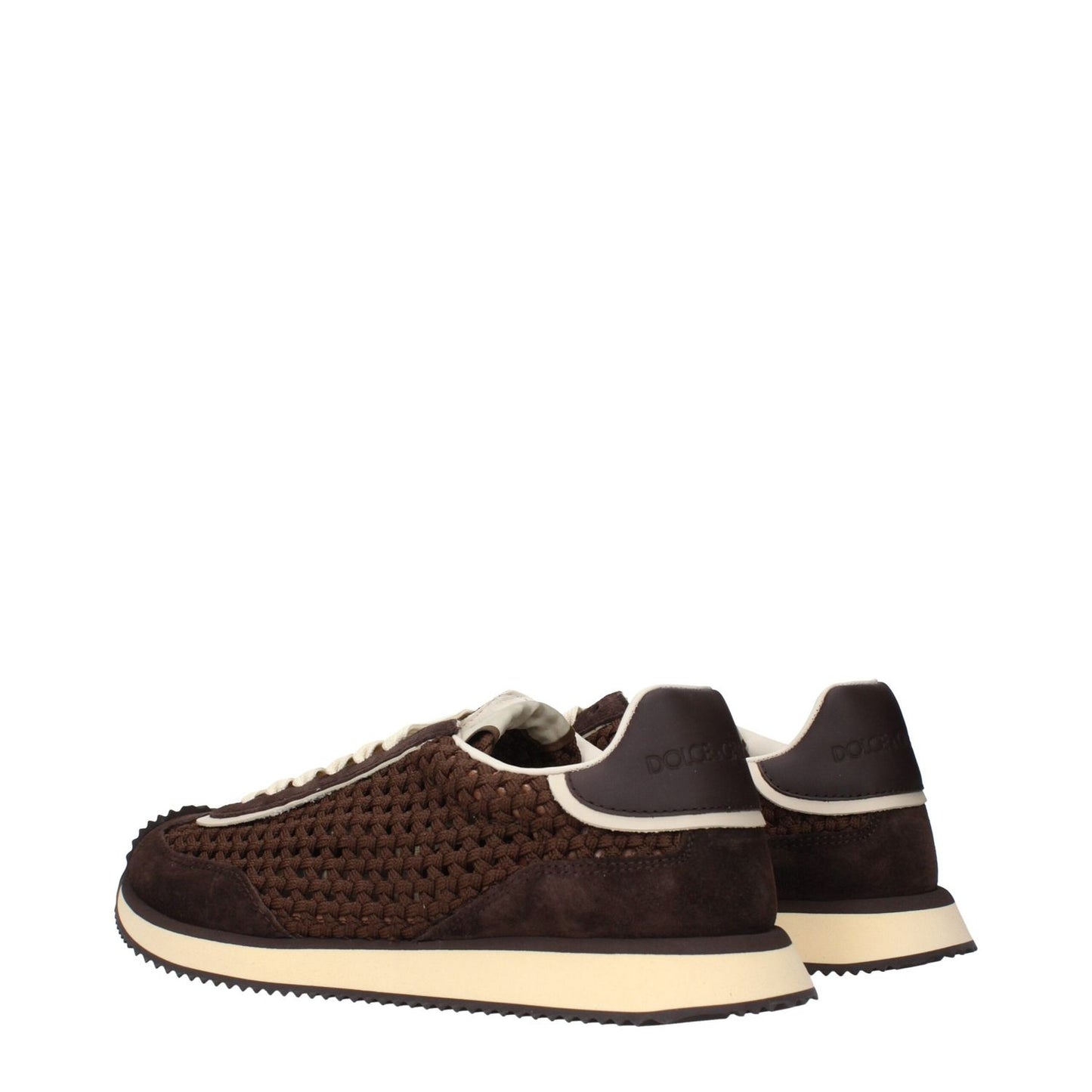 Dolce & Gabbana Brown Fabric Low Top Sneakers featuring front and back logos, with unique woven texture design.