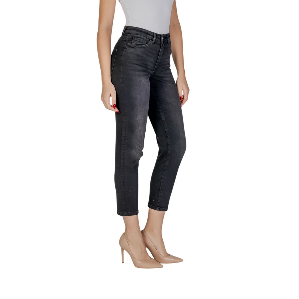ICHI Black Cotton Mom Jeans