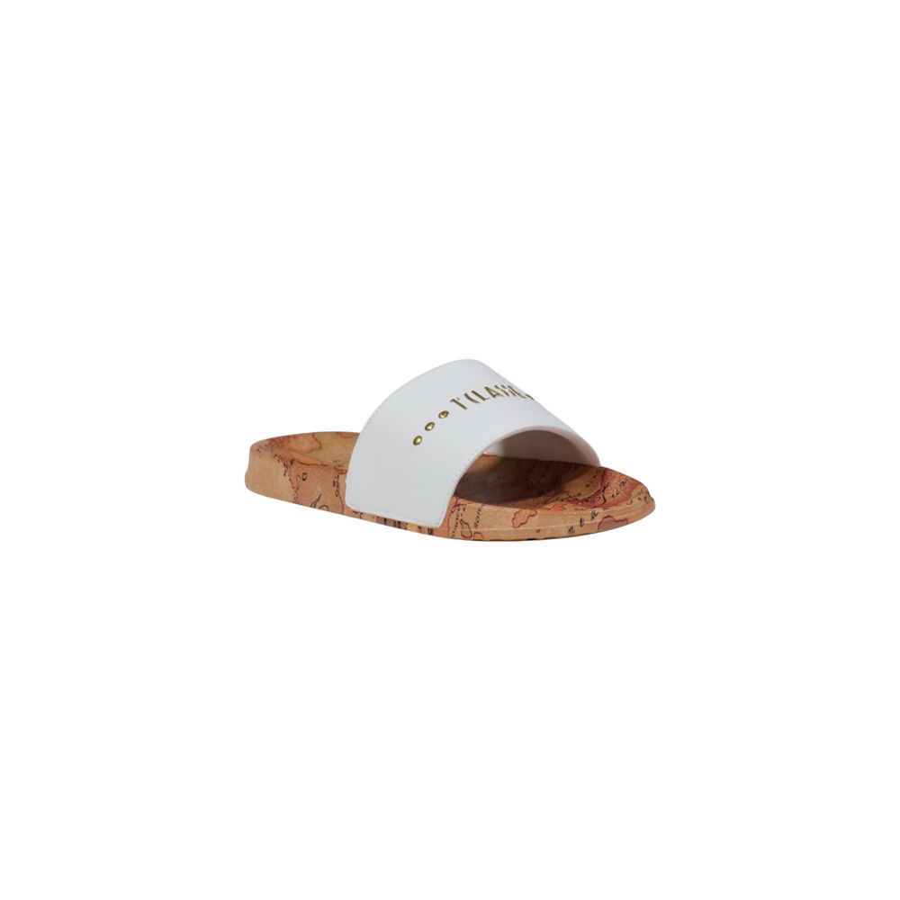 Alviero Martini Prima Classe White Polyethylene Slippers, stylish women's slide sandals with brand details, ideal for summer.