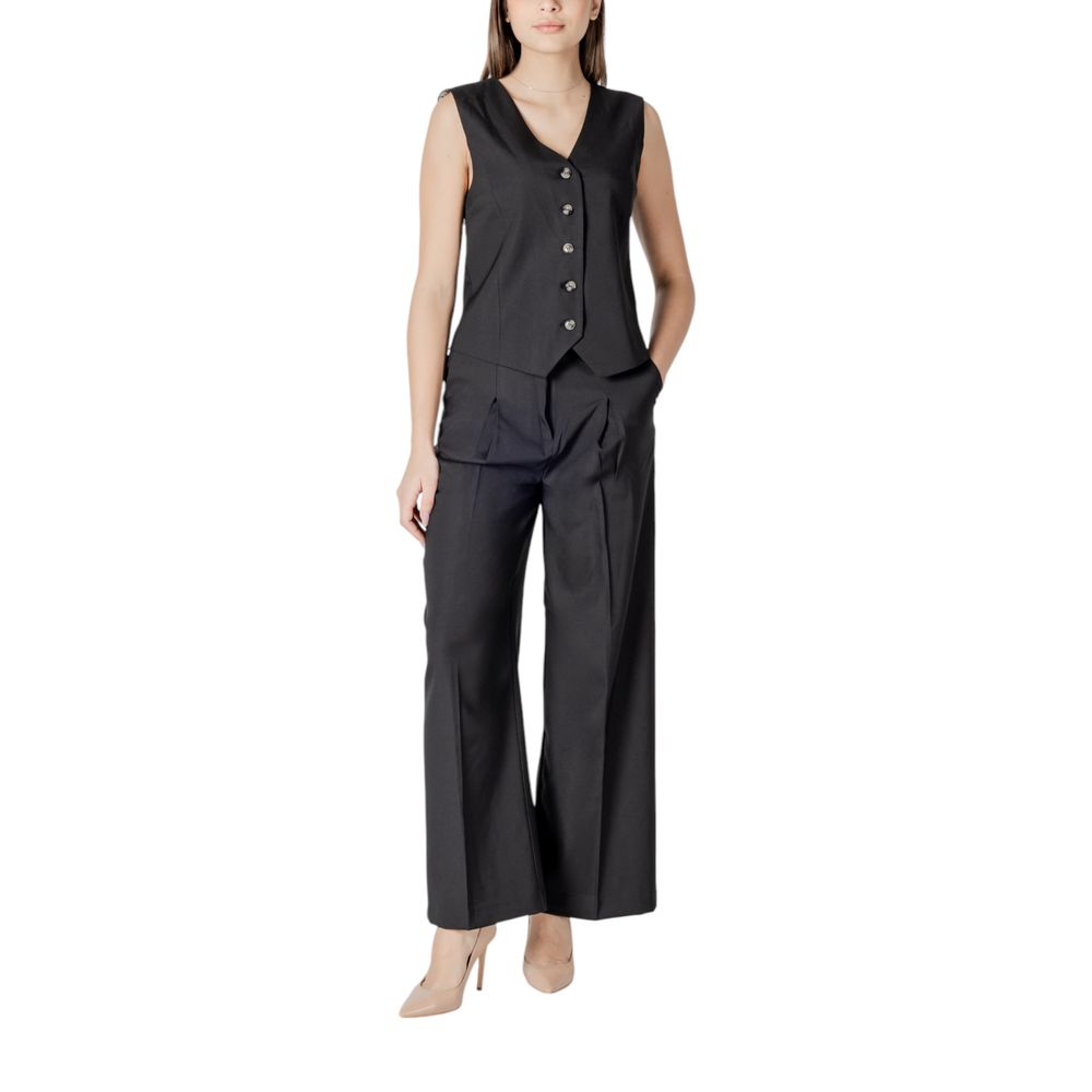 ICHI Black Polyester Casual Pants
