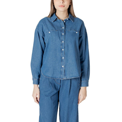 ICHI Blue Cotton Blouse