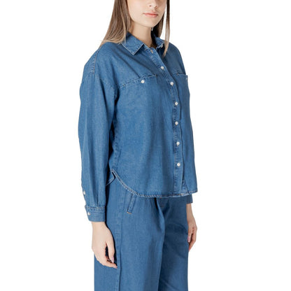ICHI Blue Cotton Blouse