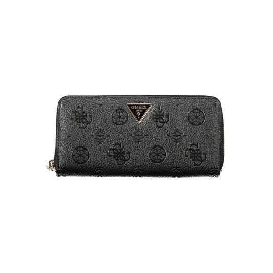 Guess Jeans Black Polyethylene Women Wallet with sleek design and contrasting details.