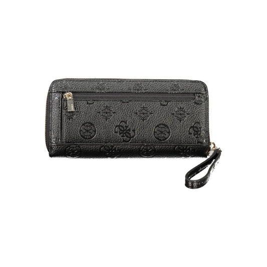 Guess Jeans Black Polyethylene Women Wallet with exterior pocket and chic design, showcasing high fashion and functionality.