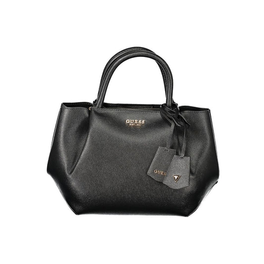 Guess Jeans Black Polyethylene Women Handbag with two handles, adjustable shoulder strap, and logo tag - elegant and practical design.
