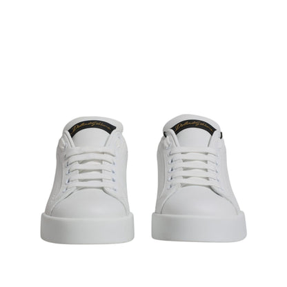 Dolce & Gabbana White Black Leather Low Top Sneakers Shoes