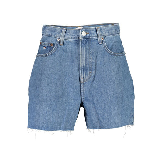Tommy Hilfiger Blue Cotton Short with fringed hem, 5 pockets, button closure, and logo detailing.