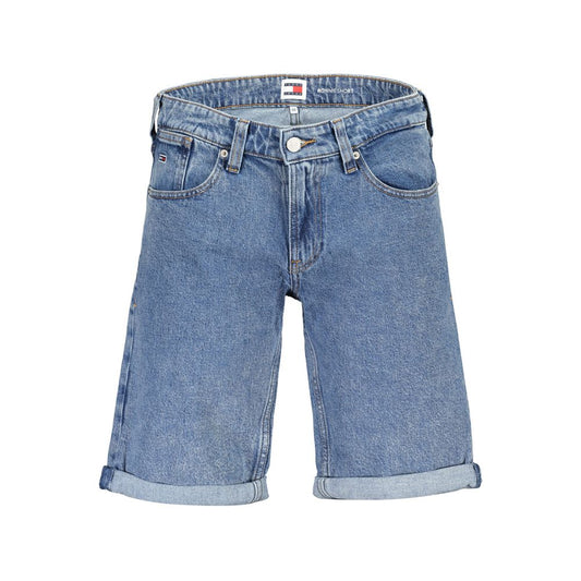 Tommy Hilfiger Blue Cotton Short with washed effect, 5 pockets, button and zip, logo, embroidery, made from organic cotton.