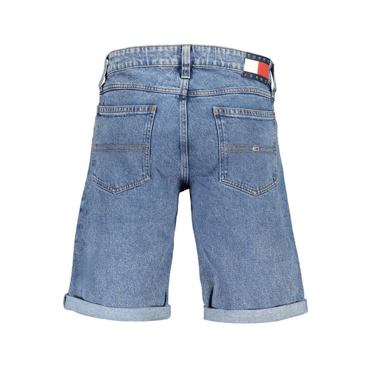 Back view of Tommy Hilfiger Blue Cotton Short with logo, five pockets, washed effect, organic denim.