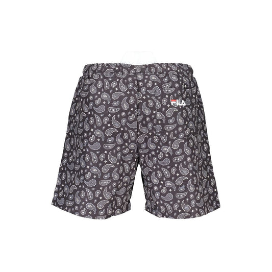 Fila Black Polyester Swimwear featuring Seoul AOP pattern with elastic waist, laces, and multiple pockets.