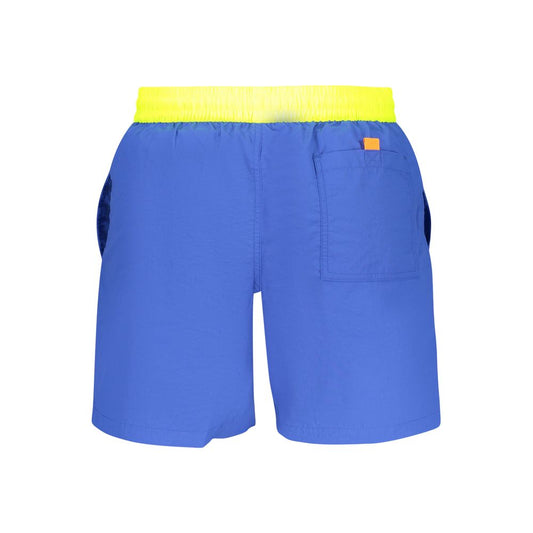 Norway 1963 Blue Polyamide Swimwear, featuring elastic waist, contrasting details, pockets, and logo. Ideal for pool or beach wear.