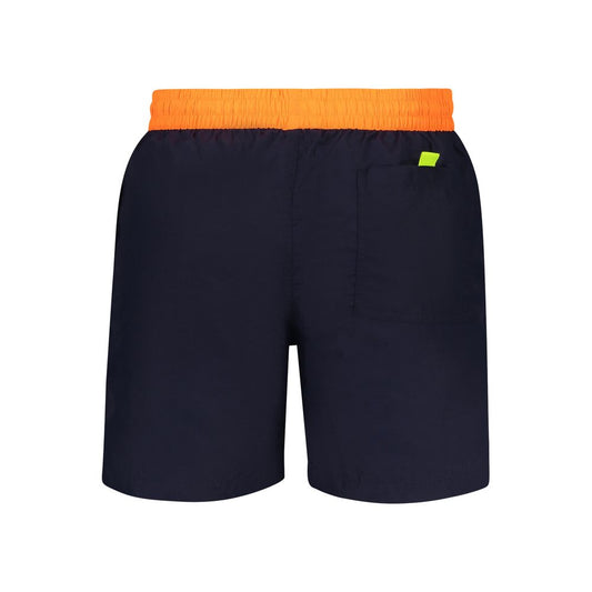 Norway 1963 Blue Polyamide Swimwear with orange elastic waist, back pocket, and contrasting details.