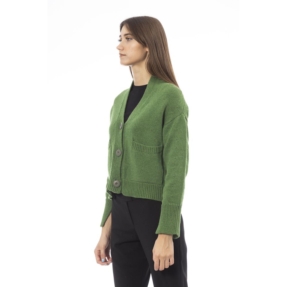 Alpha Studio Green Merino Wool Women Cardigan