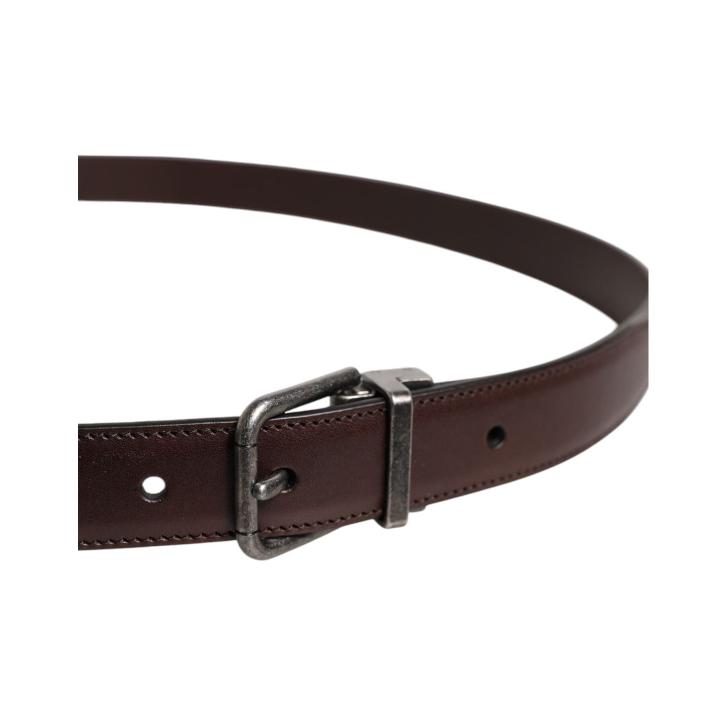 Dolce & Gabbana Dark Brown Leather Antique Silver Buckle Belt