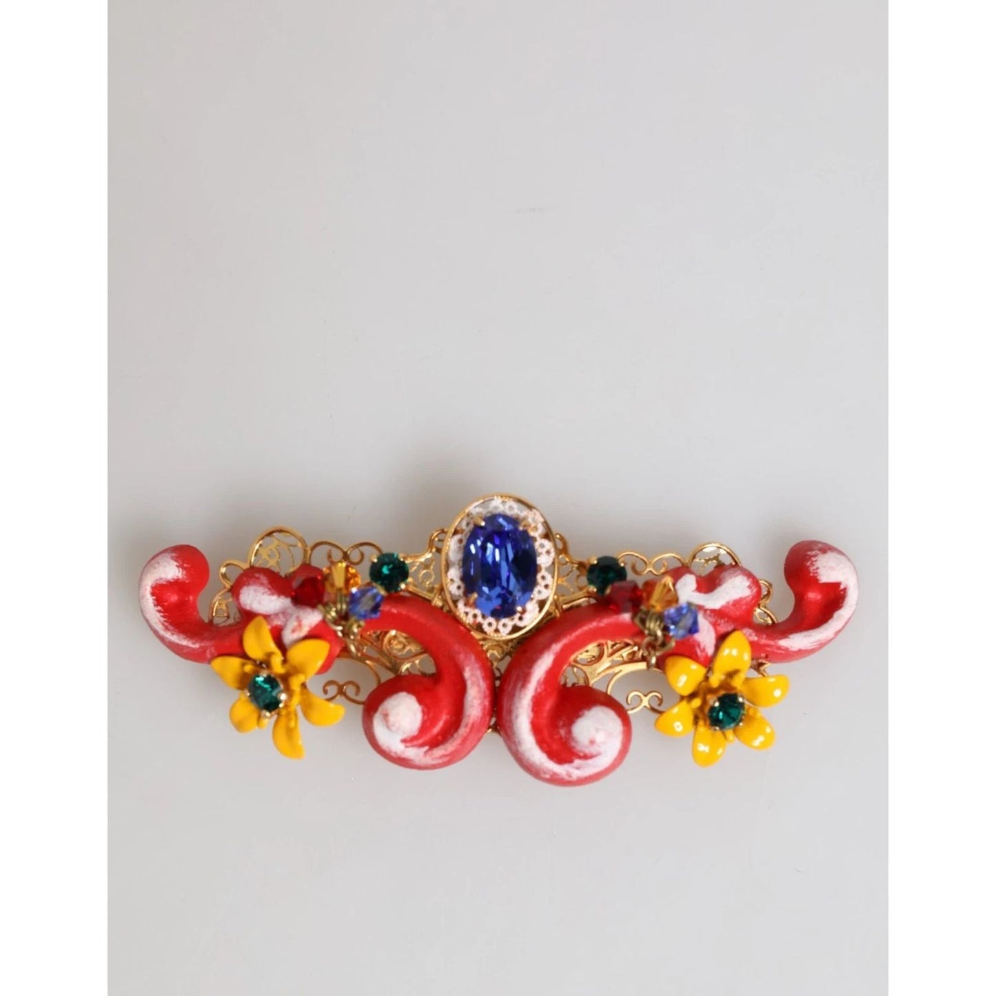 Dolce & Gabbana Multicolor Spring CARRETTO Gold Brass Crystal Hair Clip