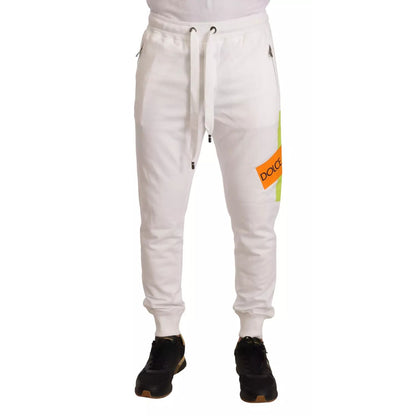 Dolce & Gabbana White Cotton Logo Patch Sweatpants Jogging Pants