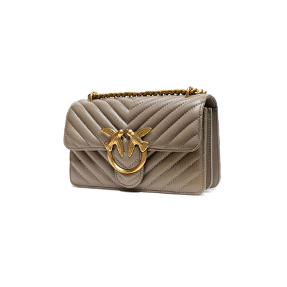 PINKO Grey Leather Love One Mini Shoulder Bag